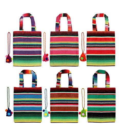 Aytai 6Pcs Mini Mexican Tote Favor Bags, Handwoven Mexican Bags with Colorful Hanging Tassels for Mexican Party Decorations, Fiesta Party Supplies