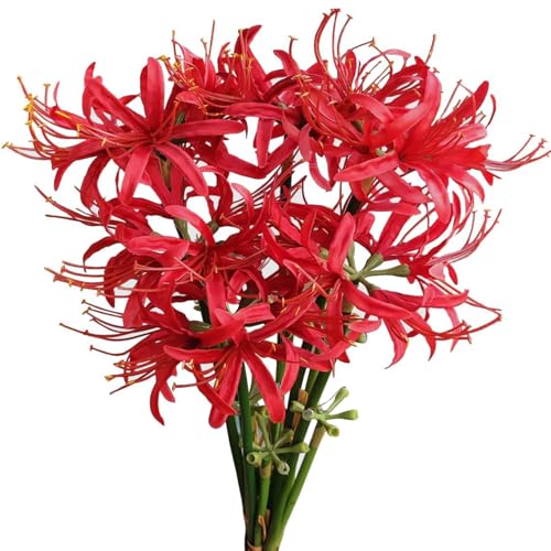 Qingriver 6 Sets 67 CM Lycoris Radiata Artificial Spider Lily Flowers Stonegarlic Clusteramaryllis for Home Garden Wedding Party Decor (Red)
