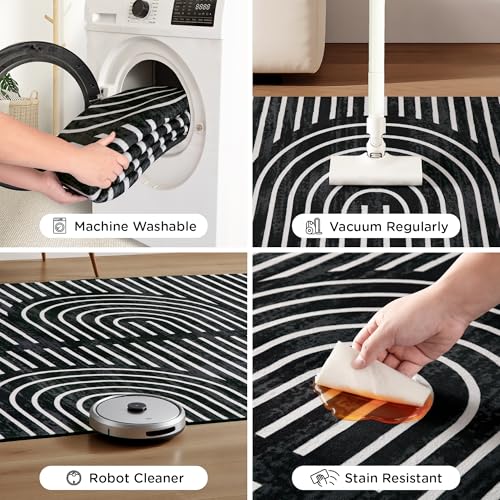 Tapete geométrico negro 8x10 lavable para interiores miniatura 6