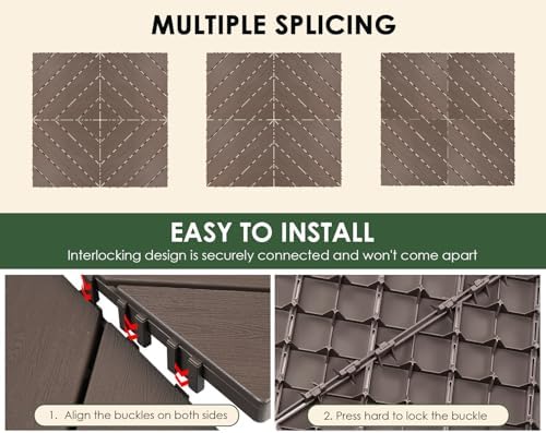 Mapleyard 72 PCS Plastic Interlocking Deck Patio Tiles, Brown, Diagonal — view 5