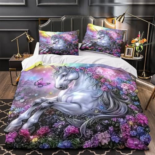 Parure de lit licorne effet magie florale 3D pour chambre - 2
