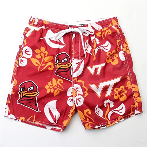 Wes and Willy NCAA Mens Floral Swim Trunks Virginia Tech Hokies Wine L