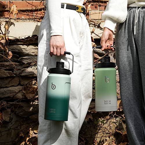 BOTTLE BOTTLE 2 Litre Water Bottle with Straw and Dual-use Lid Large Insulated Water Bottles with Handle Big Stainless Steel Metal Flask for Hot Drink(Green Gray) - Image 2