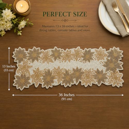 Image of Made for You Beaded Handmade Table Runner 13x36 Inch Yellow Sunflower Design | Decorative Rectangular Table Runner for Dining Table, Center Table, Coffee Table
