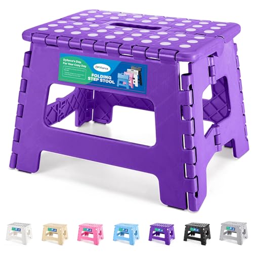 Image of Dyforce Folding Step Stool 9 inch, Kids Step Stool, Heavy Duty Step Stools for Adults, Compact Foot Stools, Light-Weight Toddler Step Stools for Kitchen, Bathroom, Holds Up to 300 lbs (Purple)