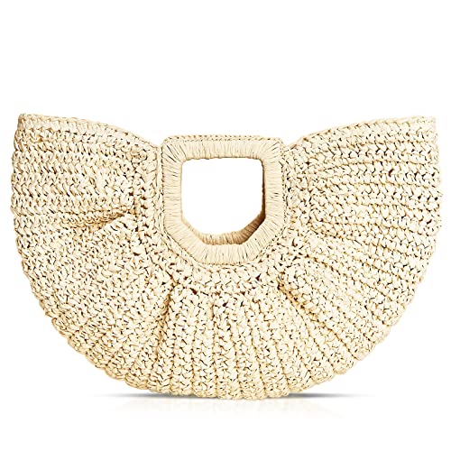 Bolso de mano de ratán, tejido semi-circular para mujer miniatura 1