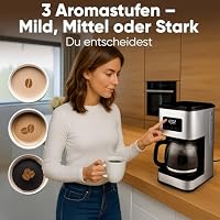 ProfiCook® Filterkaffeemaschine mit Glas-Kanne | für bis zu 14 Tassen Kaffee | Aromawahl | Tropfstopp | mit Uhrzeit-Anzeige | Kaffeemaschine mit Edelstahlgehäuse | 900W | Coffee Machine PC KA 1299 – Ansicht 3
