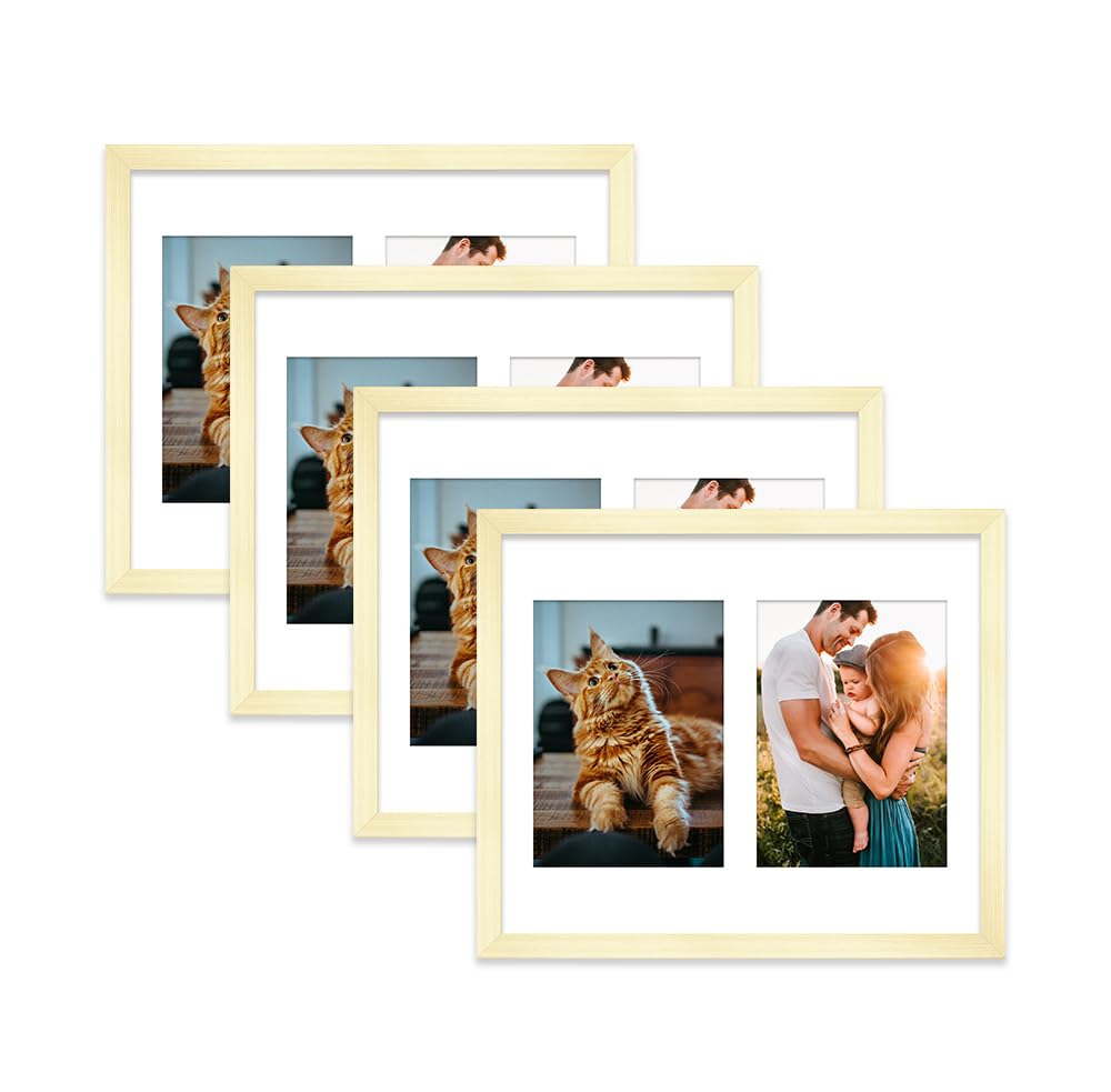 Gold Multi Photo Frame - Holds 2 x 7x5 Pictures, Family Collage Picture Frame for Wall Display, 12x10 Frame size, Set of 4