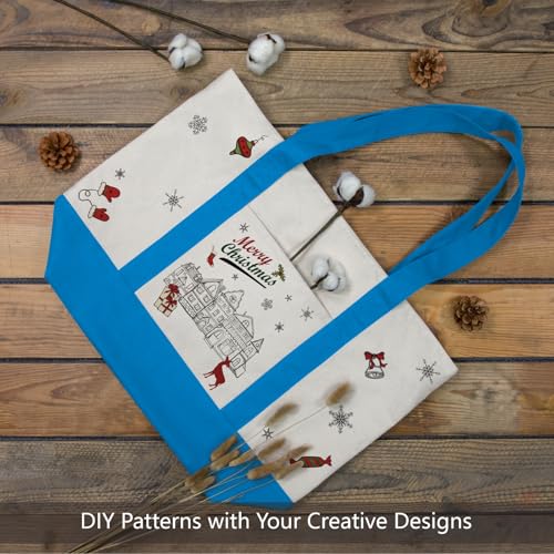 Image of TOPDesign 1-Pack Canvas Tote Bag with an External Pocket, Reusable Grocery Shopping Bag, Top Zipper Closure, Daily Essentials (Ocean Blue /Natural)