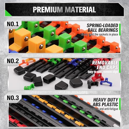 SWANLAKE 36-Piece Socket Organizer, 1/4-Inch x 192 Clips, 3/8-Inch x 180 Clips, 1/2-Inch x 144 Clip, Socket Holder Clip Rail, Drive Sockets Trays for Tool Box Drawer
