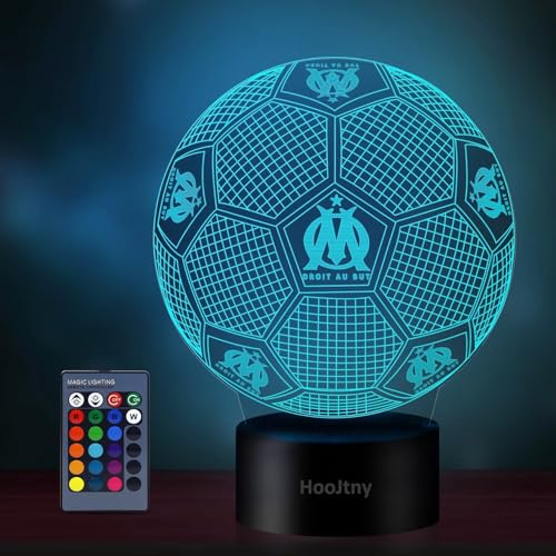 HooJtny Veilleuse Marseille Enfant, Lampe Football Olympique de Marseille, 3D Lampe LED, 16...