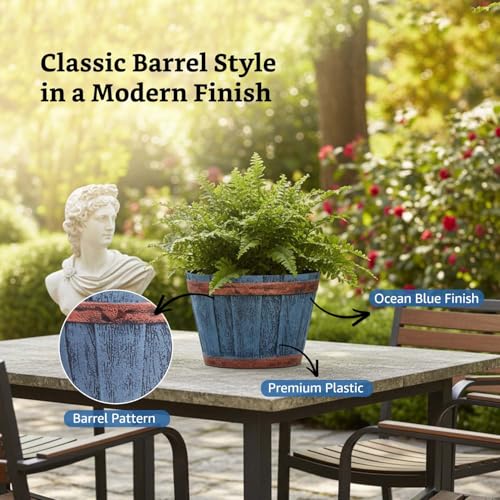 Image of Amazon Brand- Solimo Indoor and Outdoor Round 8 Inch Barrel Flower Planter Pot Best for Terrace /Balcony /Home /Office Decor - Set of 3