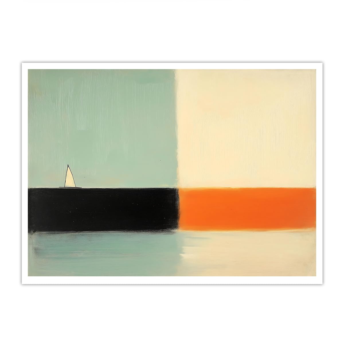OSHIONARTE Minimalist Sailboat Canvas Wall Art Modern Abstract Ocean Seascape Painting Geometric Poster for Living Room Coastal Bedroom Decor 45x60cm Frameless