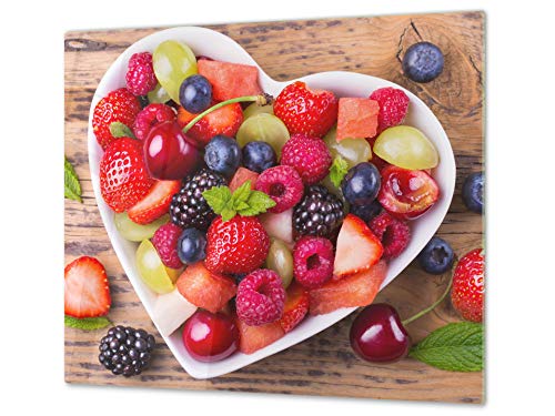 TEMPERED GLASS KITCHEN BOARD & Induction Cooktop Cover – Glass Pastry Board; MEASURES: SINGLE: 60 x 52 cm (23,62” x 20,47”); DOUBLE: 30 x 52 cm (11,81” x 20,47”); D07 Fruits and vegetables