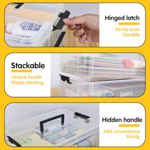 2 Layer Plastic Storage Containers with Lids, Multipurpose Clear Stack & Carry Box, Portable Craft Organizers and Storage Bin for Organizing Art & Craft, Sewing, Makeup, Nail Supplies (Black) - Image 5