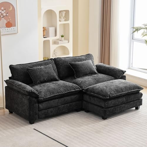 Image of Oprisen 86 inch Modular Sectional Sofa, Comfy Cloud Couch Sectional Sofa with Ottoman, Chenille Sofa Sleeper Deep Seat Sofa with Throw Pillows for Living Room (Black, 86 inch- L Shape)