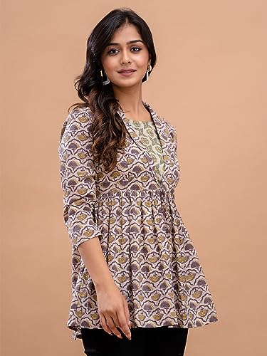 Image of feranoid Women's Cotton Floral Printed Short Kurti Tunic Top
