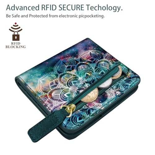Image of Small Womens Wallet Thin Credit Card Holder Pocket Mini Purse | Compact Women Slim RFID Blocking Wallets Bifold Ladies Pocket Card Holders for Travel & Daily Use, Mandala