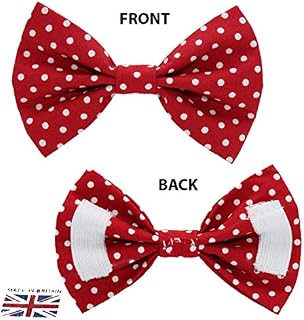 New Dogs Bow Tie Bowtie Dots RED Cotton Elastic Band attach COLLAR ACCESSORY Handmade UK (Small, red dots)