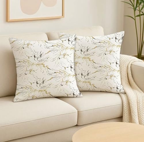 Image of Jaipur Weaves Cushion Cover 16 Inch X 16 Inch - Set of 2, Modern Print 180 GSM Decorative Soft Cushion Covers for Sofa /Bed /Chair, Gift for Home Decor (Minimalist Marble, 2)