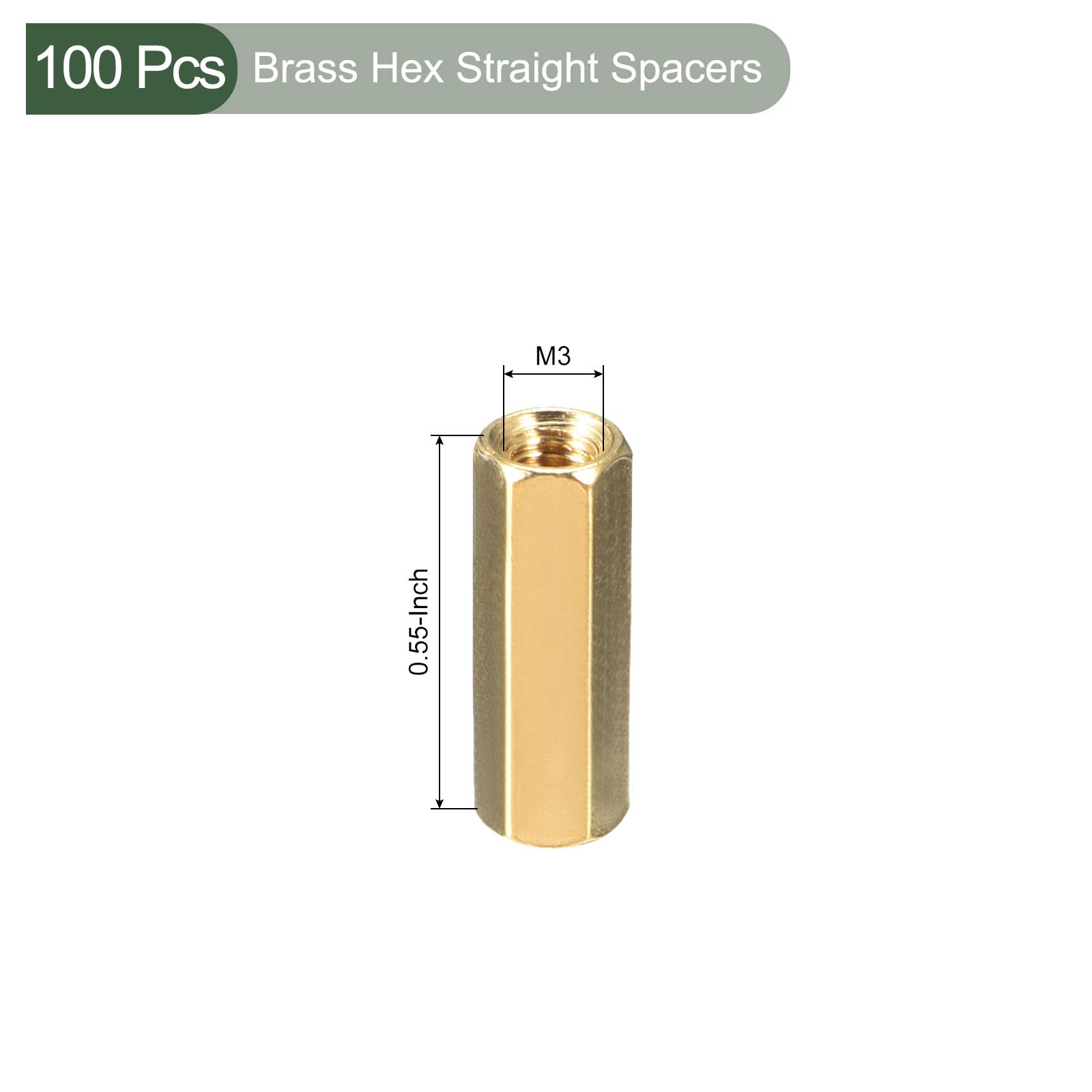 YOKIVE 100 Pcs Brass Hex Straight Spacer, Standoff Spacer with Female Thread, M3 x 5 x 14mm - Image 2