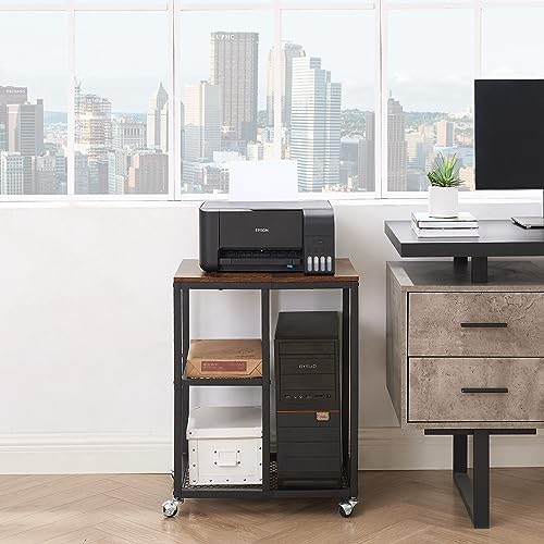 Join Iron Printer Stand With Storage Shelf For Home Office Storage, Printer Table With Wheels,Cpu Rack, Mobile Computer Trolley, Pc Tower, Office Cart,Utility Carts,Office Lateral File Cabinets(Brown) #TOP1