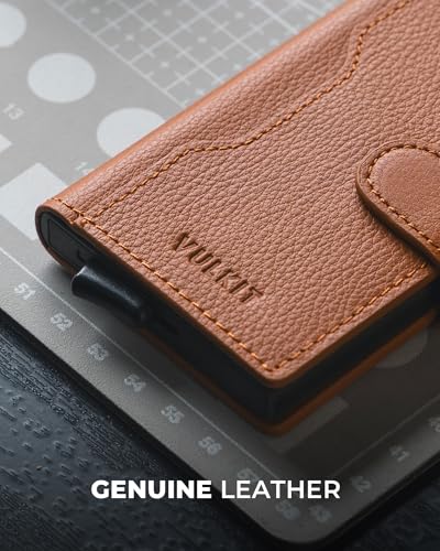 Image of VULKIT Slim Bifold Pop up Wallet Minimalist Leather Card Holder RFID Blocking Metal Card Case with ID Window for Women | with Leather Slots