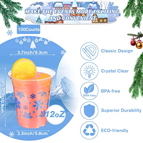Meanplan LO-MEANPLAN-1775 100 Pieces Snowflake Cups, Disposable Plastic Clear Party Cups Winter Party Favors For Kids Birthday Holiday Baby Shower Party Decoration Guest Coffee Tea Water Milk Drinking Supplies thumb #1