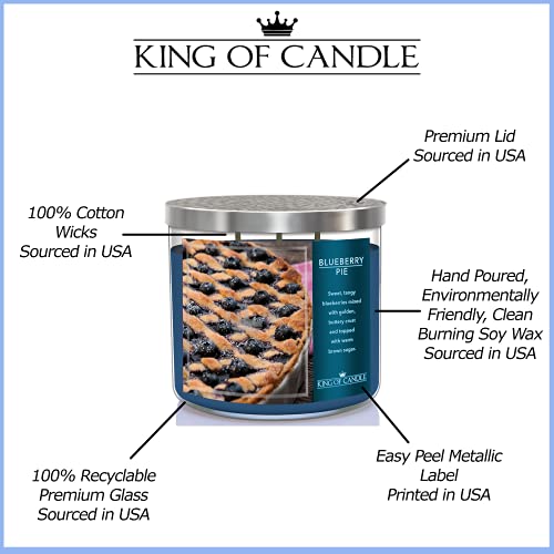 King Of Candle - Blueberry Pie Candle | Large 3 Wick Highly Scented Soy Wax Candle | 14 Oz + Decorative Snuffer Lid | Luxury Gifts For Women #TOP2