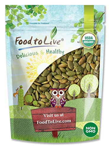 Organic Dry Roasted Pumpkin Seed Kernels, 1 Pound – Non-GMO, Unsalted, Oven Roasted Whole Pepitas, No Oil Added, Shelled, Vegan, Kosher, Keto, Bulk. Low in Carbs. High In Protein. Great for Snacking