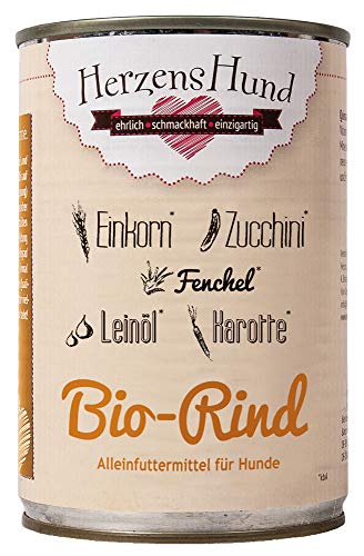 HerzensHund Hundefutter Nassfutter Bio-Rind mit Bio-Gemüse (Rind, 24 x 400g)