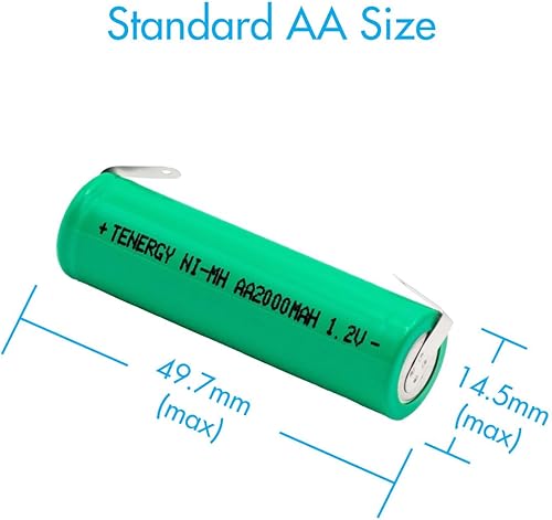 Miniatura 6 de Tenergy Batería recargable NiMH de 1.2 V AA 2000 mAh con pestañas para afeitadoras, recortadoras, maquinillas de afeitar y más, paquete de 48