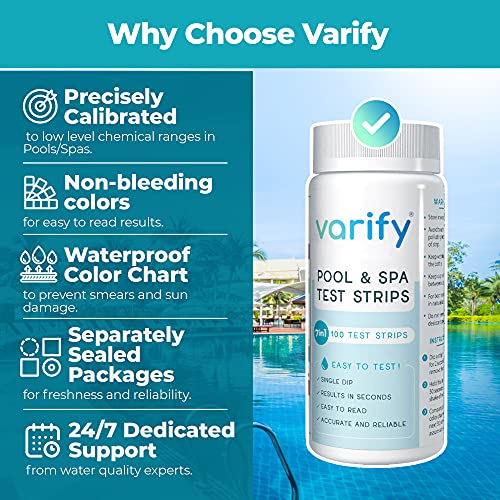 image for Varify 7 in 1 Pool and Spa Test Strips- Easy to Use Water Testing Kit 