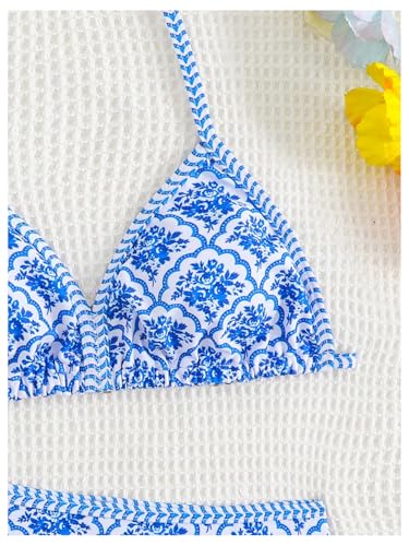 Image of BEAUDRM Girl's 2 Piece Floral Print Swimsuits Halter Triangle Bikini Boho High Waisted Bathing Suit