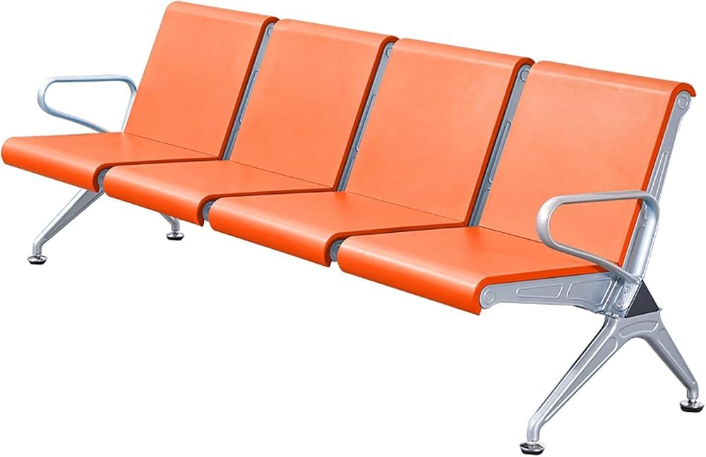 OZBMA 4-Seat Waiting Room Bench with Armrests and Backrests for Office, Airport, Hospital, Conference Seating (Orange)