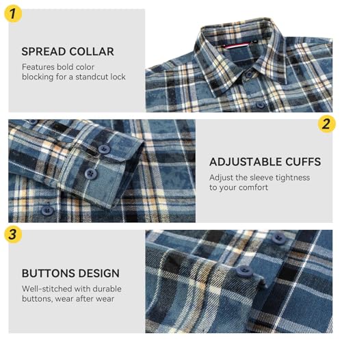 Image of WARHORSEE Flannel Shirt for Men Long Sleeve Button Down Plaid Shirts | Soft Cotton Blend for Multi-season Wear, Lightweight yet Warm, Dual buttoned storage pockets, Machine Washable Easy Care