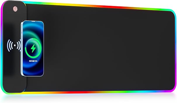 Wireless Charging RGB Gaming Mouse Pad 10W, 10 Light Modes Extra Large Mousepad,LED Mouse Mat 800x300x4MM, Non-Slip Rubber Base Computer Keyboard Mat for Gaming, PC, Laptop, MacBook,Desk.