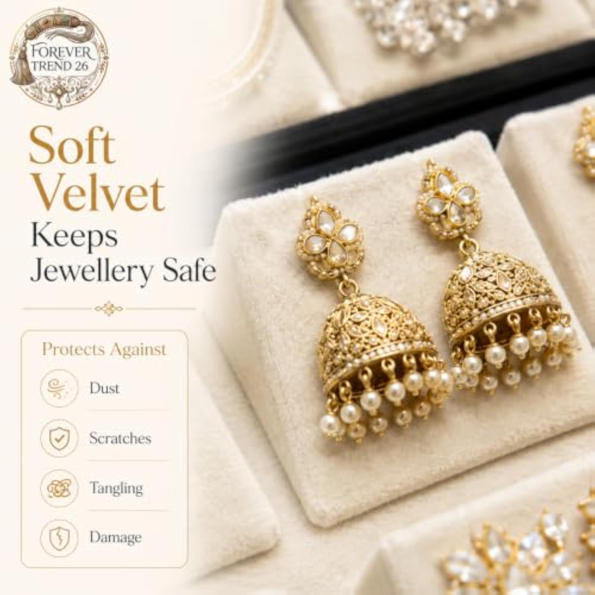 4-Tier Velvet Earring Organizer, 16 Pair, Black