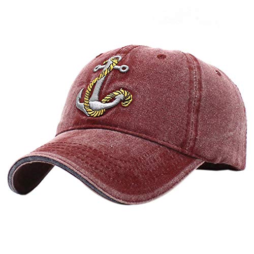 XRDSS Anchor Embroidered Cotton Adjustable Dad Hat Distressed Retro Baseball Hat Red