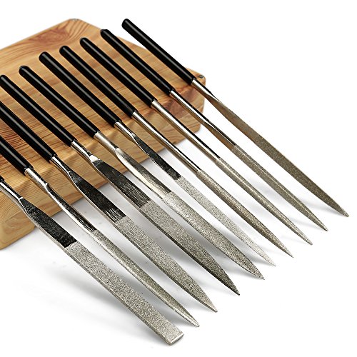 Diamond Needle File Set, Jewelers Hand Files Tool Kit for Metal Ceramic Stone Jewelry Rough Carving Glass Filing (10-Piece)