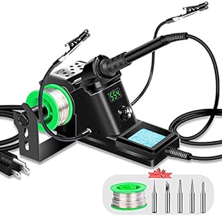 Soldering Iron Station Kit – Andolar 60W Solder Station 194℉-896℉ Adjustable Temperature, LED Display, Sleep Function, C/F Switch, 2 Helping Hands, 5 Extra Solder Tips & 1 Solder Wire - Black