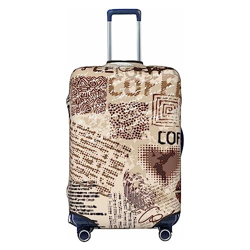 Abstract Coffee Pattern With Letters Luggage Cover TSA Approved Stylish Dust and Scratch Resistant Luggage Case Protector Washable Elasticated Luggage Covers for Kids and Adults