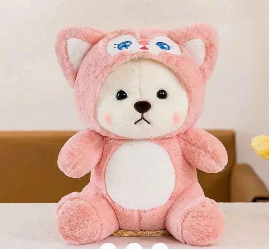 Image of Cionum 35cm Light Pink Hooded Teddy Bear Plush - Ultra-Soft Stuffed Animal Soft Toy for Kids