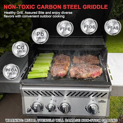 Image of Flat Top Griddle Insert for Napoleon Rogue 425 Series, Carbon Steel Griddle Plate Replacement for Napoleon R425, R425-1, R425-2, 425SB, COS425SBPK, R425NSS, R425SIB, Replace Part S83013, 22.8''X17.7''