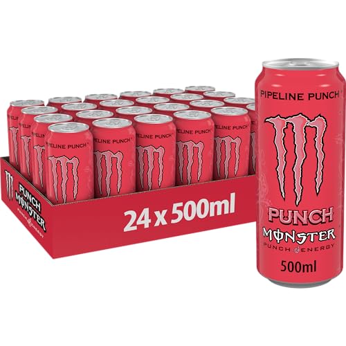 Monster Energy Pipeline Punch – 24 Lattine da 500 ml, Energy Juice con Taurina, L-carnitina, Inositolo e Vitamine del Gruppo B, Bevanda Energetica dal Gusto di Frutto della Passione, Arancia e Guava