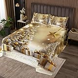 Homewish Weihnachtsbaum Steppdecke Goldene Weihnachtsdekorationen Steppdecken Winterthematische Schneeflocke Tagesdecke 240x260cm Erwachsene Urlaub Tagesdecken für Kinder Zimmerdekor 2 Kissenbezüge