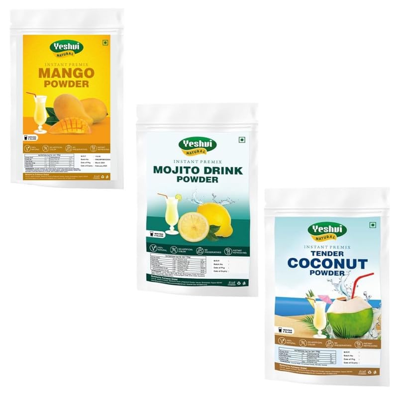 Yeshvi NATURAL Mango, Mojito Drink Powder & Tender Coconut Water Powder Combo Pack, Instant Drink for Daily, Easy to Make Beverage, 300gm (B0CZT98MTT) Amazon Price History, Amazon Price Tracker