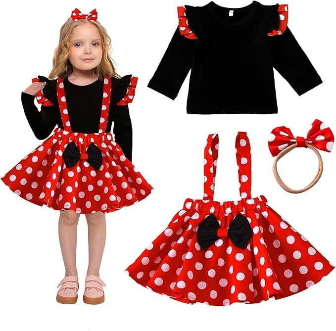 HYDTQCL Disfarce minnié mousés para bebés menina, disfarces vestidos com bandana, conjunto saia com alças vermelhas lunares para carnevais (100)