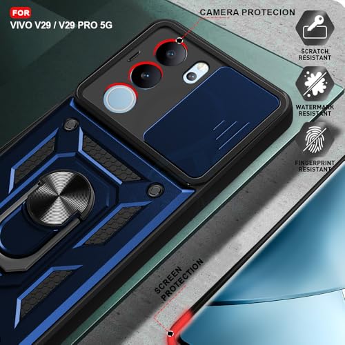 Image of AESTMO Polycarbonate Tough Armor Vivo V29 / V29 Pro 5G Bumper Back Case Cover|Ring Holder & Sliding Camera Shield Cover|360 Degree Protection Back Case Cover for Vivo V29 / V29 Pro (Blue)