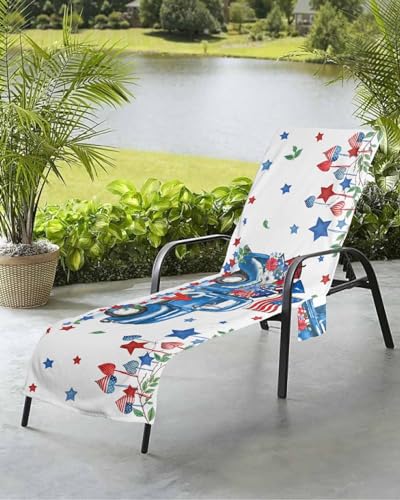 Beach Pool Patio Lounge Chaise Chair Cover Towel with Pockets,Patriotic Blue Truck Absorbent & Quick Dry Microfiber Towel Cover Bag Summer Travel Accessories Star Love Eucalyptus 4th of July Floral